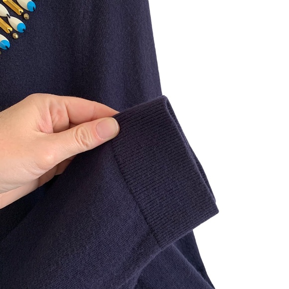 Talbots Navy Lambswool Blend Embellished Cardigan - Picture 5 of 8